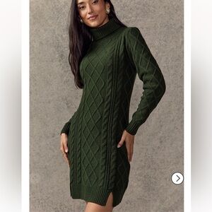 Green Cable Knit Sweater Dress